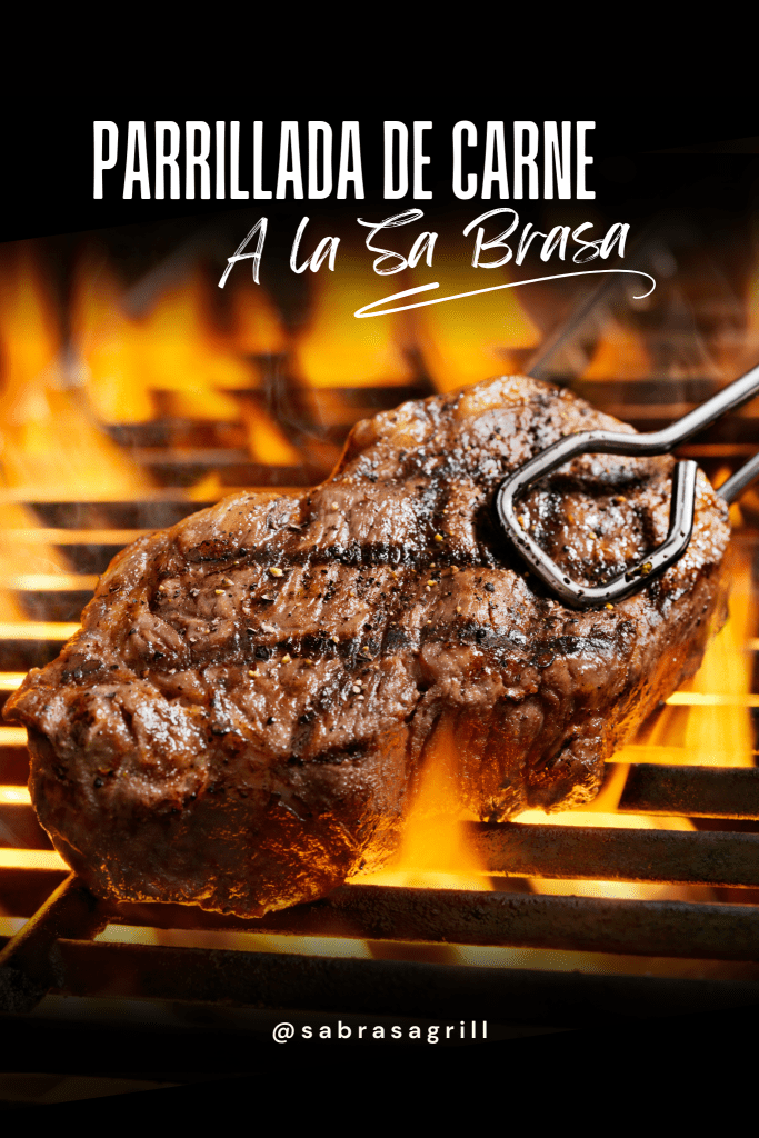 Parrillada de carne a la sa brasa. 
Se muestra un trozo de carne al grill. 